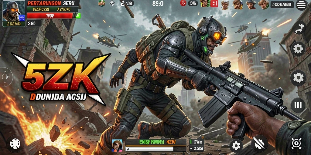 Screenshot gameplay 5ZK yang menunjukkan action seru saat bertarung.