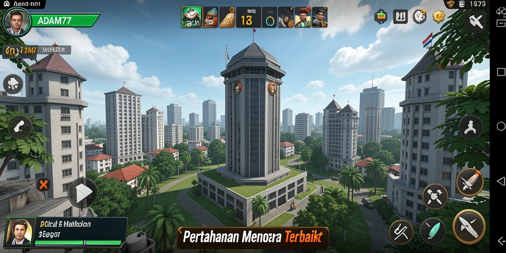 Screenshot gameplay Tower Defense ADAM77 yang menarik.