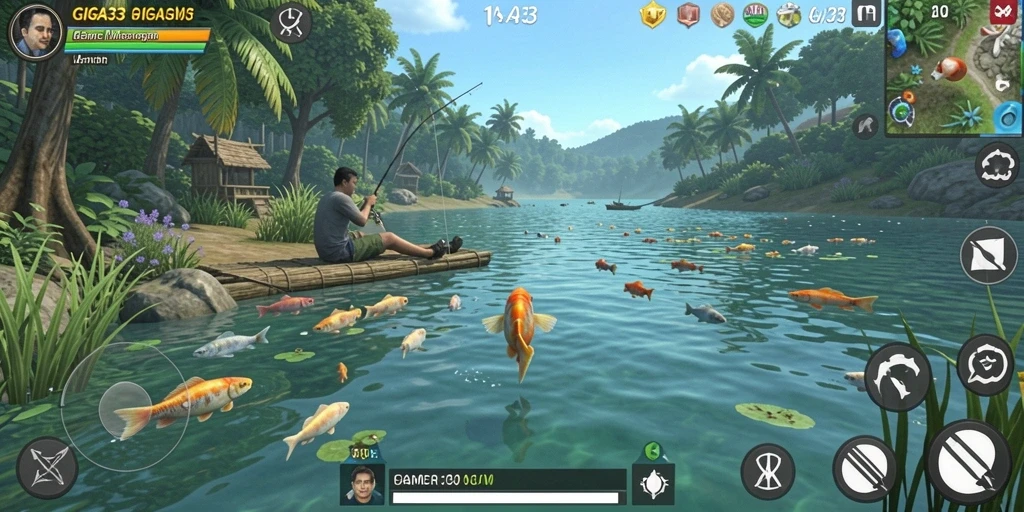 Tampilan gameplay GIGA33 dengan aksi memancing yang seru.
