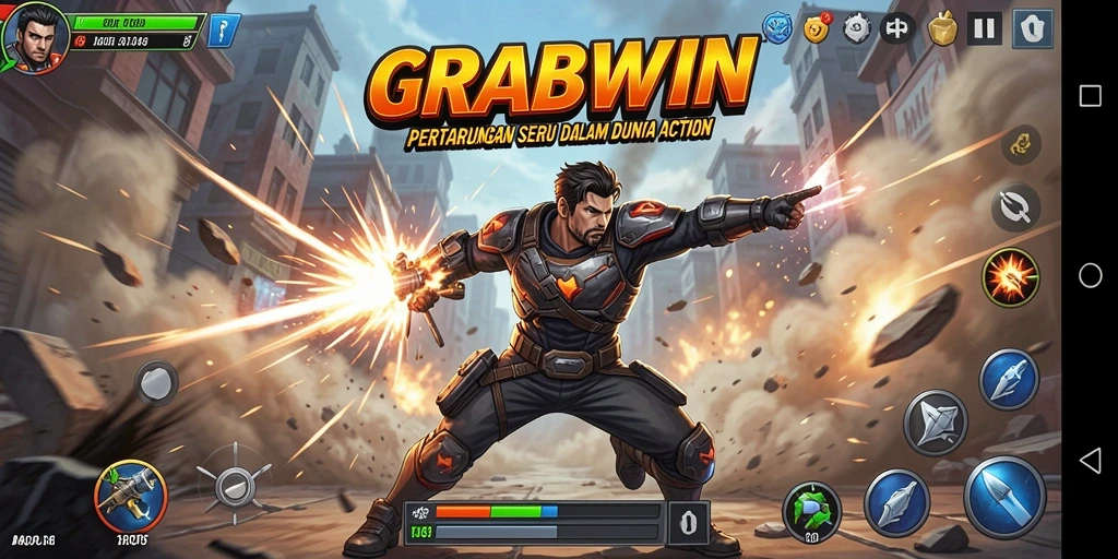 Screenshot gameplay menampilkan pertarungan seru di GRABWIN.