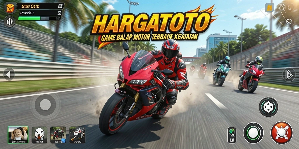Tampilan gameplay HARGATOTO yang menegangkan dengan aksi balap motor.