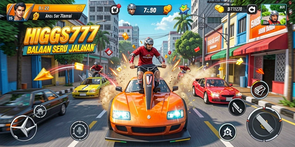Tampilan gameplay HIGGS777 dengan mobil balap menawan di jalur berliku.