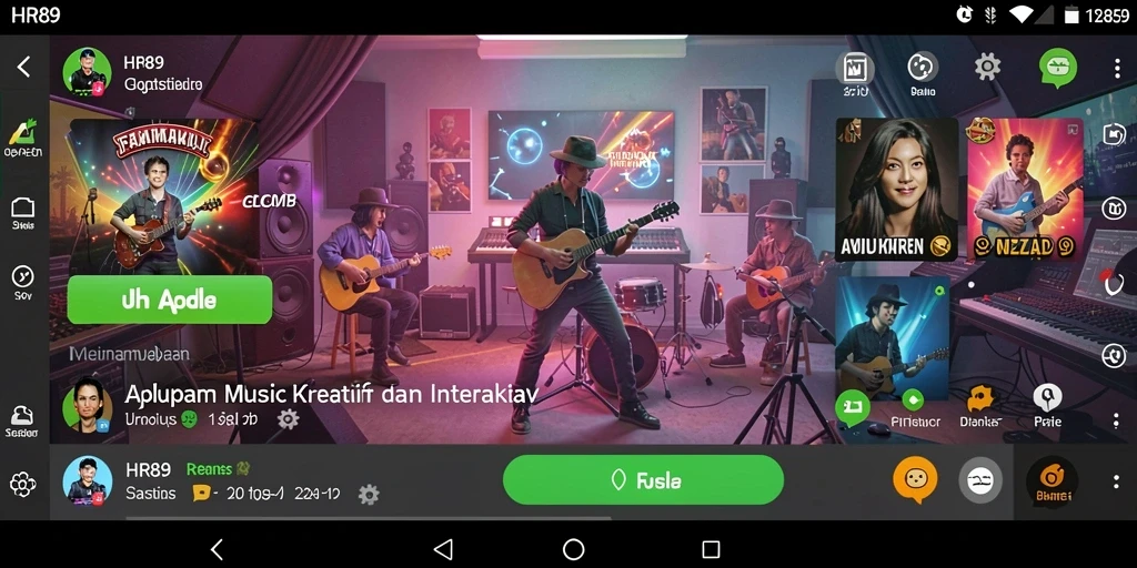 Tampilan gameplay HR89 menampilkan interaksi pengguna dengan alat musik virtual.