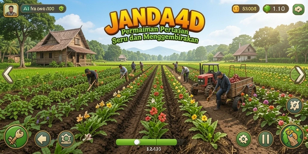 Tampilan gameplay <strong>JANDA4D</strong> yang menggembirakan dengan ladang hijau subur.