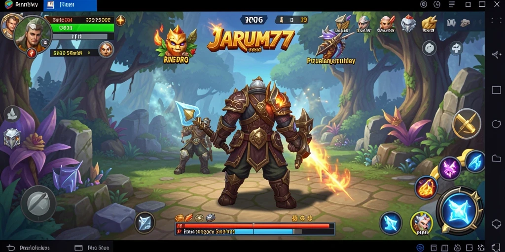 Screenshot gameplay JARUM77 menunjukkan pertempuran epik dalam dunia RPG.