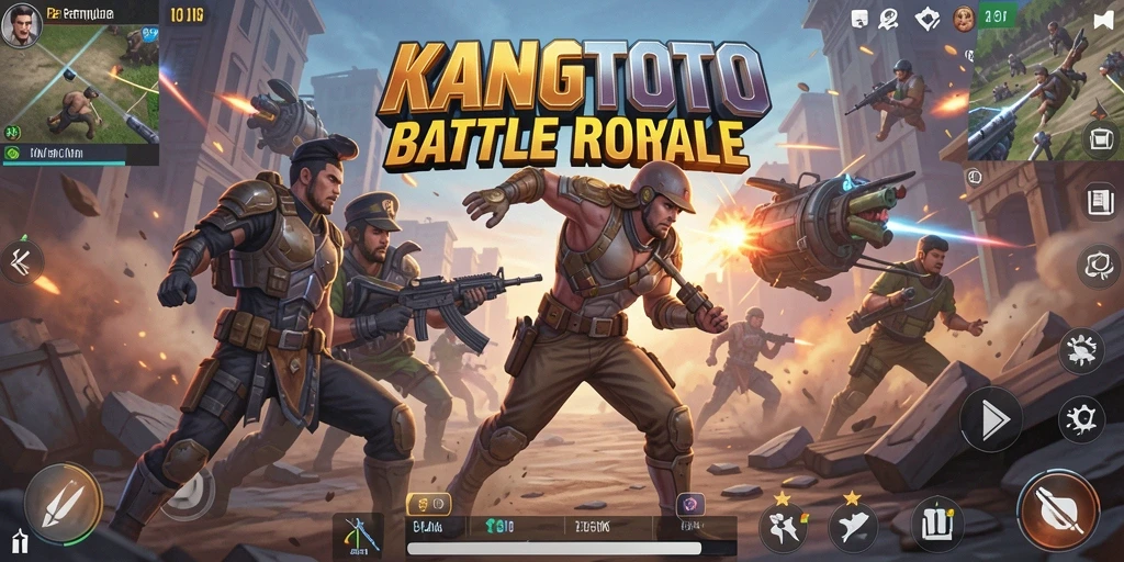 Screenshot gameplay KANGTOTO menunjukkan aksi Battle Royale yang mendebarkan.