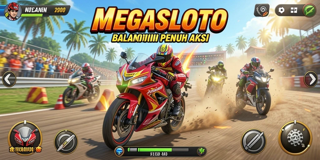 Tangkapan layar memukau dari gameplay balapan motor di MEGASLOTO.