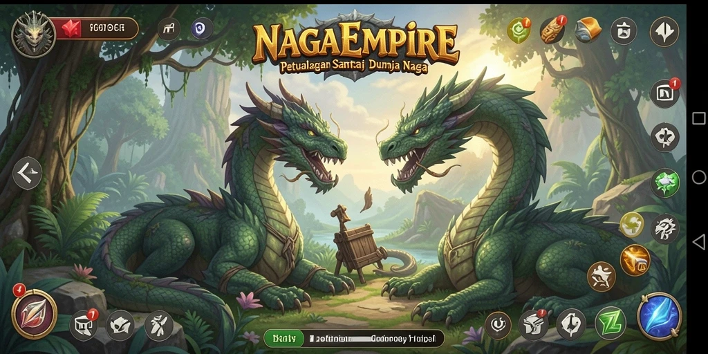Tampilan gameplay NAGAEMPIRE yang penuh warna dan menarik.