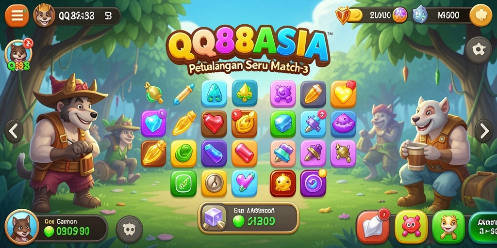 Screenshot gameplay QQ88ASIA menampilkan momen seru dalam menyusun kombinasi Match-3.