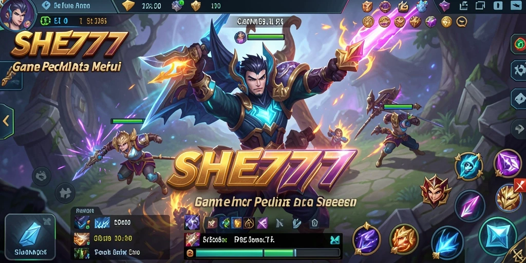 Tampilan seru dari gameplay SHE777 di arena pertempuran MOBA.