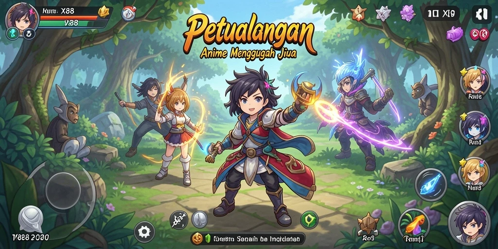 Tampilan aksi seru dari gameplay X88 dengan karakter anime.